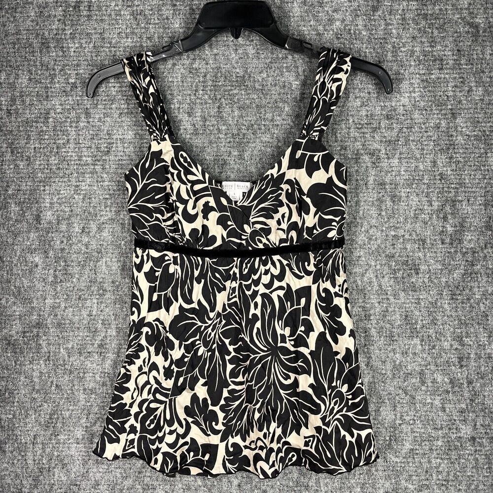 White House Black Market Black and Cream Floral Blouse